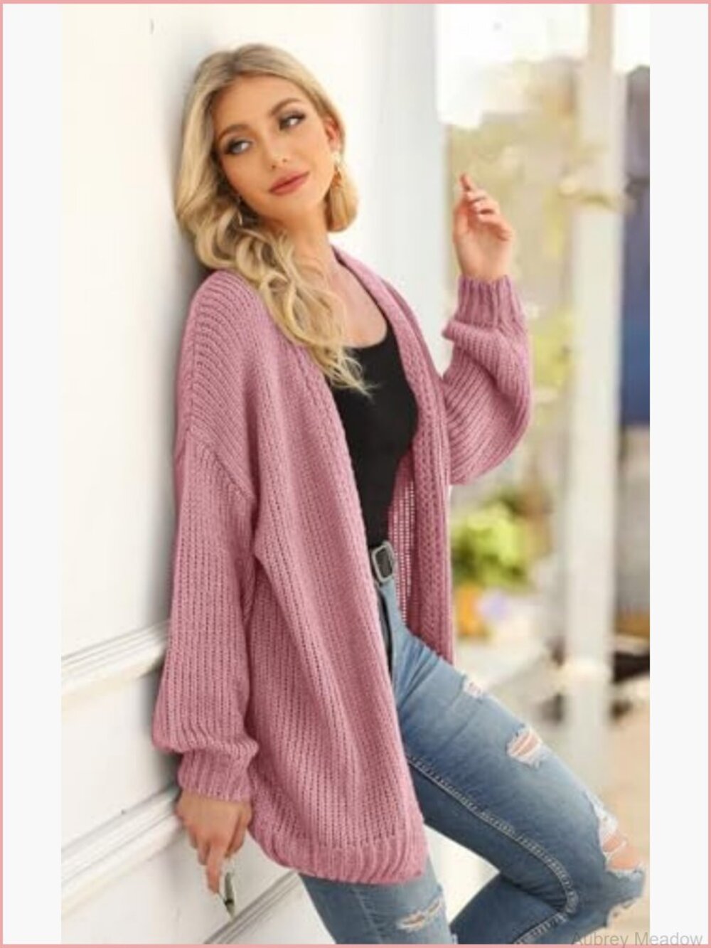 Long Sleeve Open Front Knit Cardigan Soft Loose Draped Sweater Coat - Picture 6 of 7